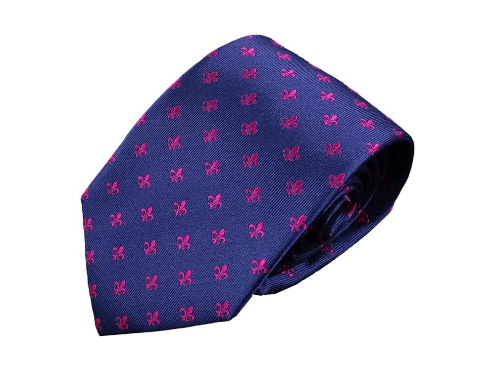 Krawatte Fleur de Lis - 100% Seidenkrawatten. Edel Männer-Design Krawatte blau für Business, Hochzeit - 150 x 8 cm - Blau Fuchsia