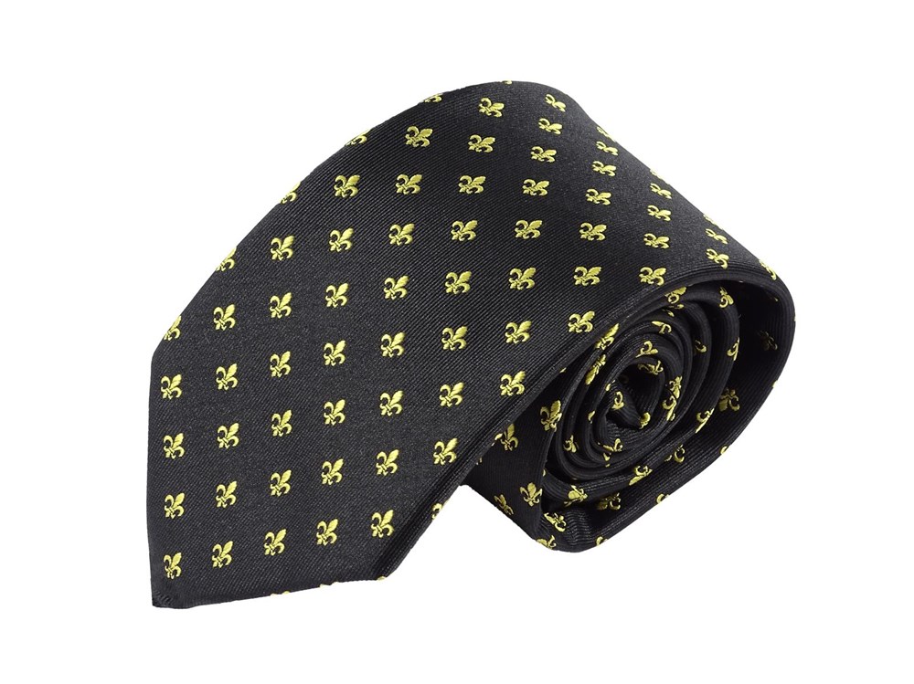 Krawatte Fleur de Lis - 100% Seidenkrawatten. Edel Männer-Design Krawatte blau für Business, Hochzeit - 150 x 8 cm - Schwarz gold