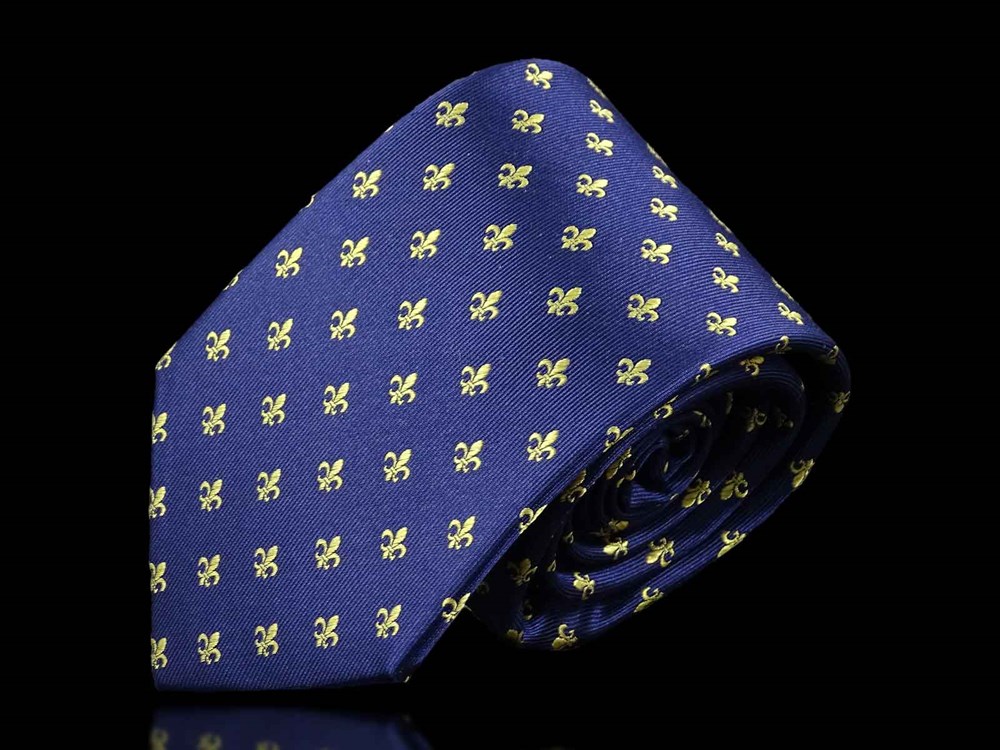 Krawatte Fleur de Lis - 100% Seidenkrawatten. Edel Männer-Design Krawatte blau für Business, Hochzeit - 150 x 8 cm -  Blau Gold