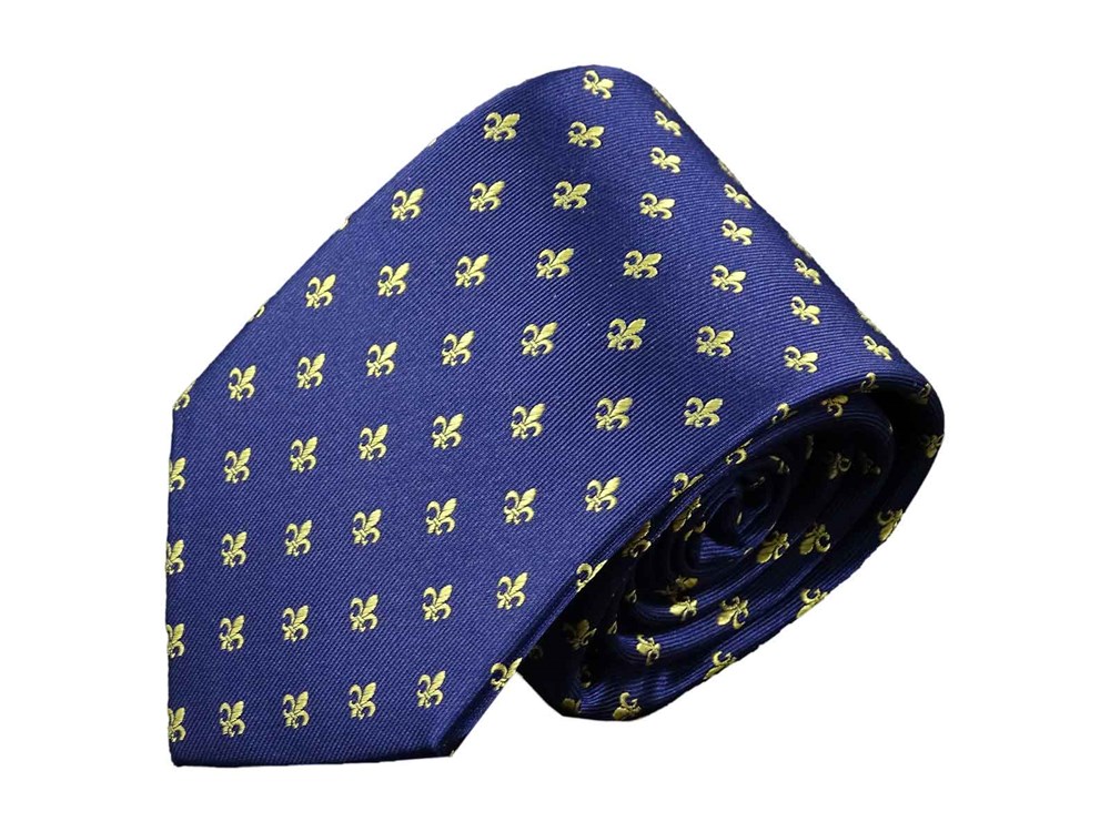Krawatte Fleur de Lis - 100% Seidenkrawatten. Edel Männer-Design Krawatte blau für Business, Hochzeit - 150 x 8 cm -  Blau Gold