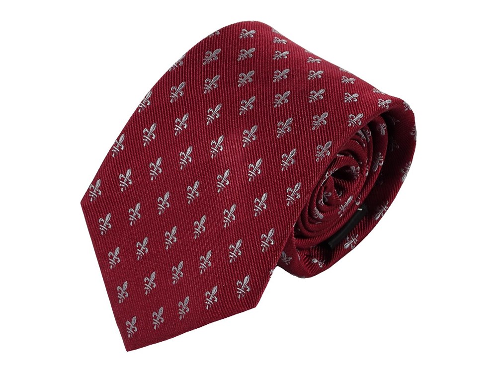 Krawatte Fleur de Lis - 100% Seidenkrawatten. Krawatten in diversen Farbkombinationen erhältlich. Edel Männer-Design Krawatte blau für Business - 150 x 8 cm - Bordeaux silber
